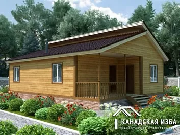 Дом Одноэтажный каркасный дом с террасой Охотничий Домик 8 на 11.5