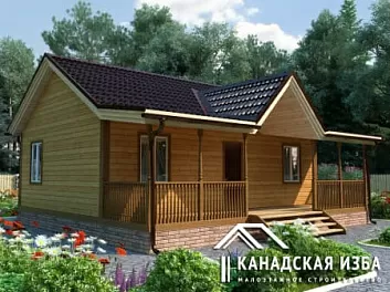 Дом Одноэтажный каркасный дом с террасой Охотник 8 на 9
