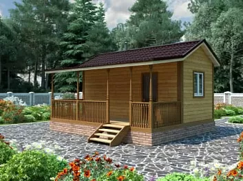  Проект бани из бруса с террасой <span></span> "Турист" 6 на 5