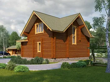 Дом Двухэтажный дом из бревна с мансардой  "Ладушка" 8.4 на 9.4