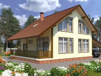 Дом Каркасный дом в два этажа с террасой Светлый 12 на 10.2