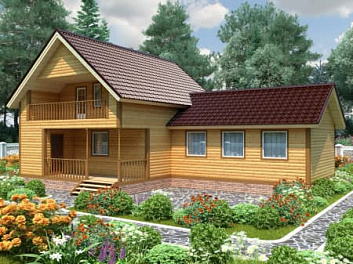 Дом Двухкомнатный деревянный дом с пристройкой  <span></span> "Байкал" 9 на 14