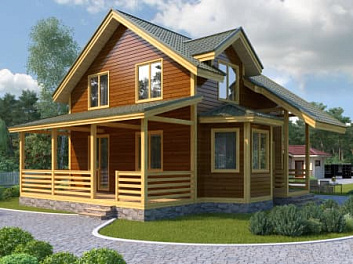 Дом Проект деревянного зимнего дома с верандой <span></span> "Тепик" 10 на 11.9